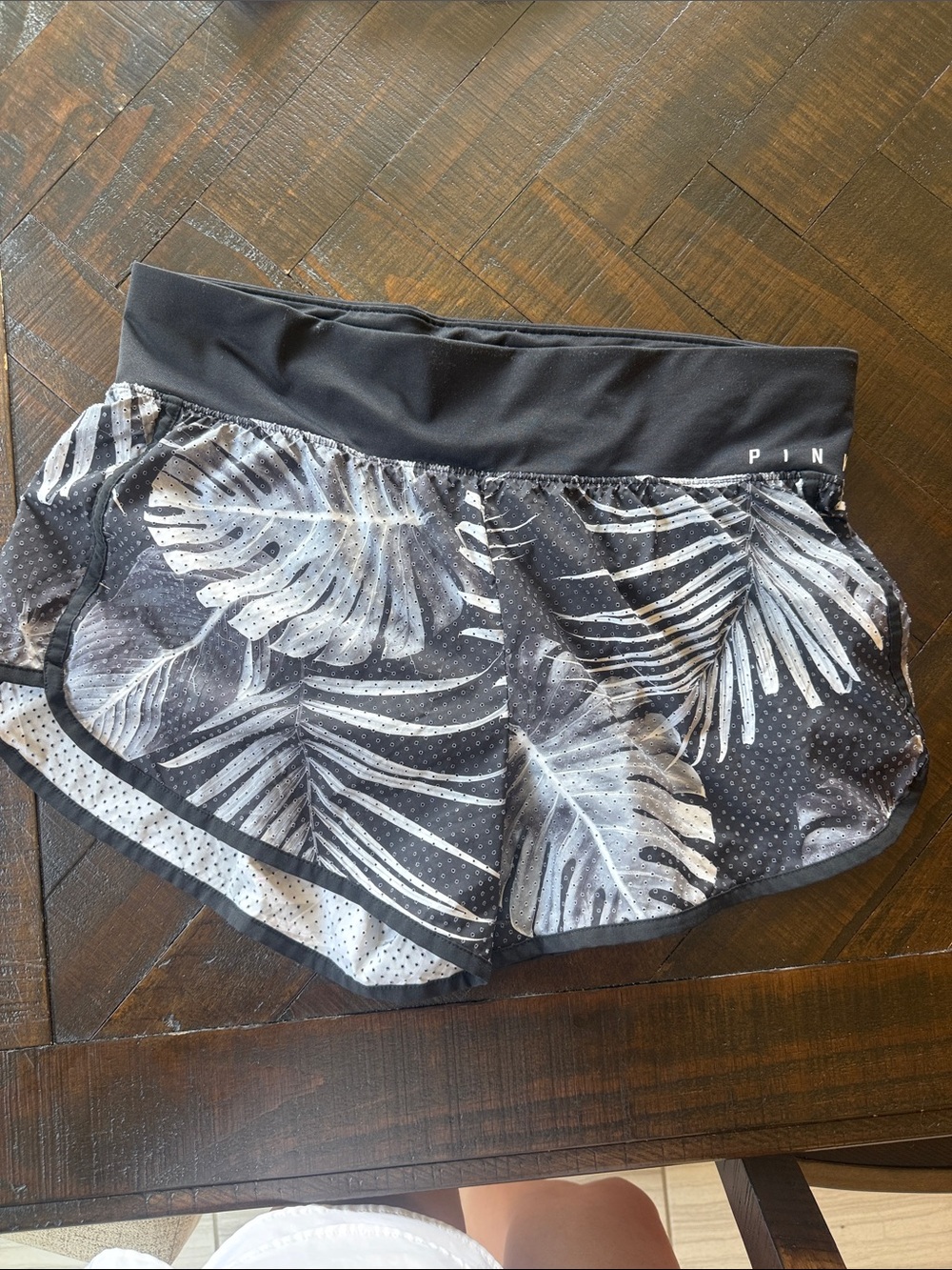 PINK Victoria's Secret Black and Gray Leaf Print Athletic Shorts